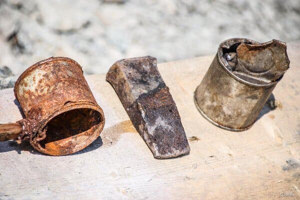Cups and cans were left behind by soldiers when the war ended in 1918.